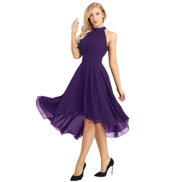 Womens Halter Neck High-low Chiffon Bridesmaid Dress Formal Party Prom Ball Gown